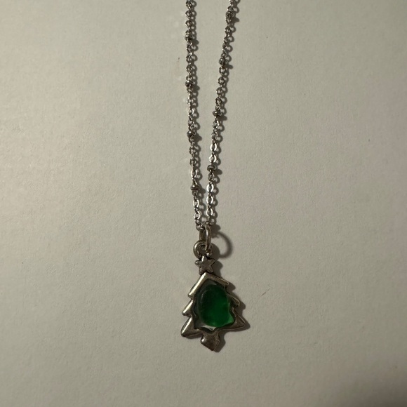 Silver and Green seaglass Tree Pendant Necklace - Picture 1 of 3